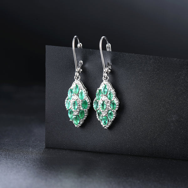 Marque Shape Emerald and Silver Earring.