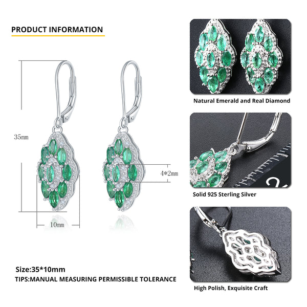 Marque Shape Emerald and Silver Earring.