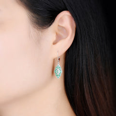 Marque Shape Emerald and Silver Earring.