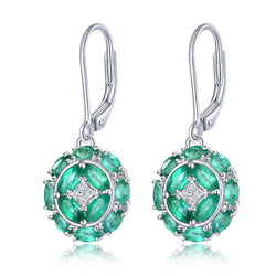 Round Drop Emerald and Silver Earrings