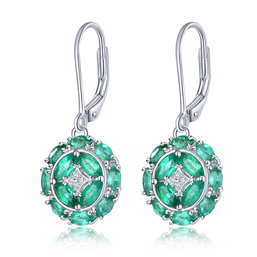 Round Drop Emerald and Silver Earrings