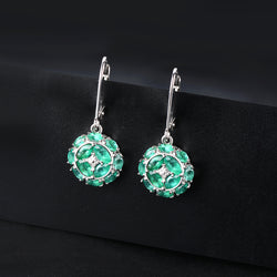 Round Drop Emerald and Silver Earrings