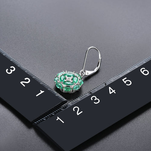 Round Drop Emerald and Silver Earrings