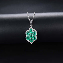 Floral Emerald Necklace in Silver Chain