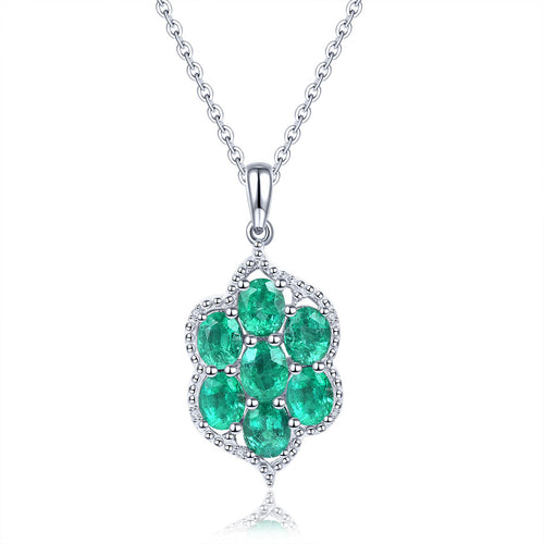 Floral Emerald Necklace in Silver Chain