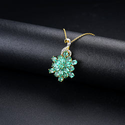 Flower Shape Yellow Gold Emerald Necklace.