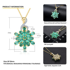 Flower Shape Yellow Gold Emerald Necklace.