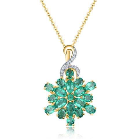 Flower Shape Yellow Gold Emerald Necklace.