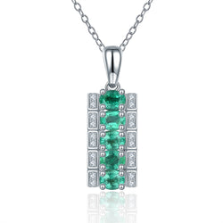 Silver 5 oval natural emerald stone Necklace