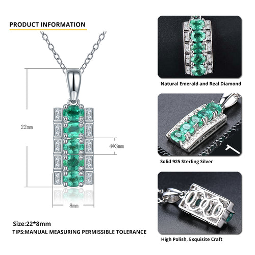 Silver 5 oval natural emerald stone Necklace