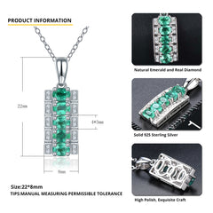 Silver 5 oval natural emerald stone Necklace.
