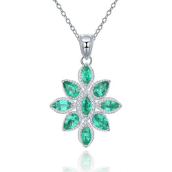 Emerald and Diamond Pendant in Silver
