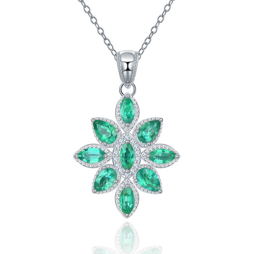 Emerald and Diamond Pendant in Silver