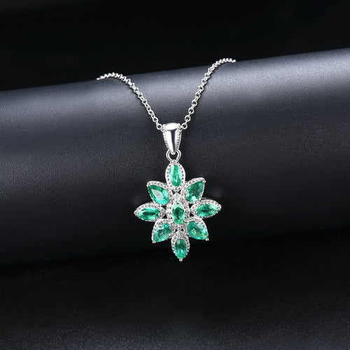Emerald and Diamond Pendant in Silver