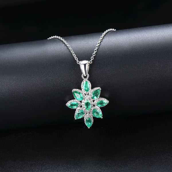 Emerald and Diamond Pendant in Silver