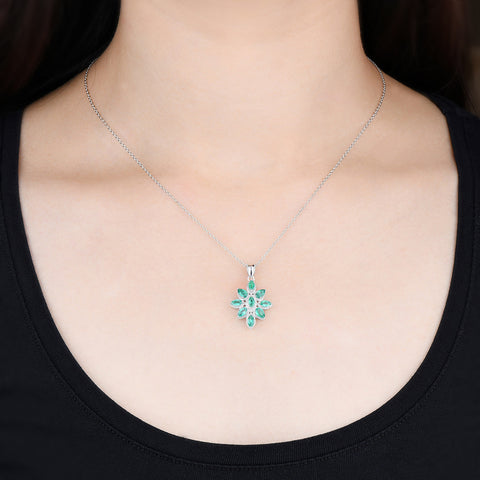 Emerald and Diamond Pendant in Silver
