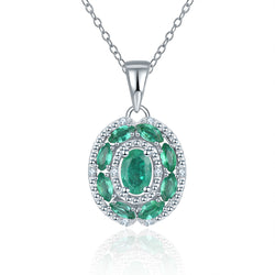Silver Emerald Pendant with Diamond