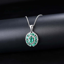 Silver Emerald Pendant with Diamond