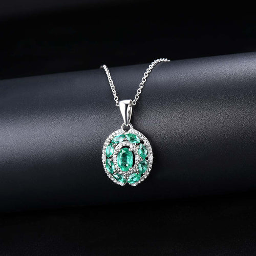 Silver Emerald Pendant with Diamond