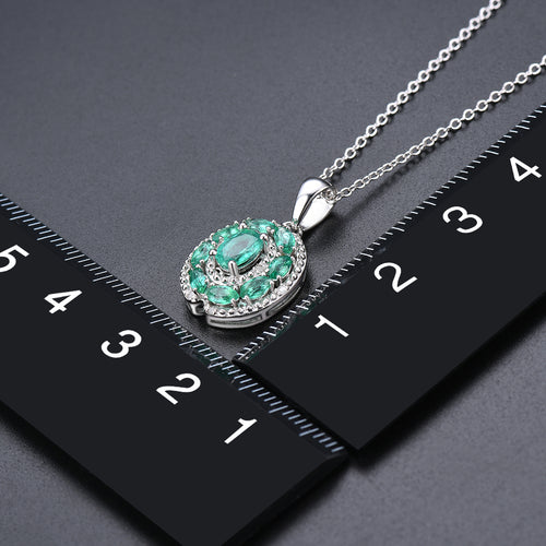 Silver Emerald Pendant with Diamond