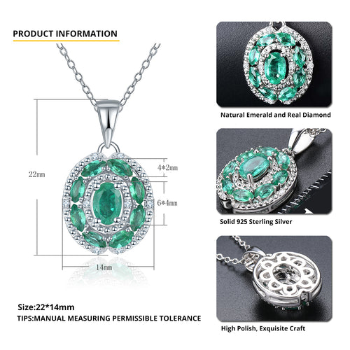 Silver Emerald Pendant with Diamond