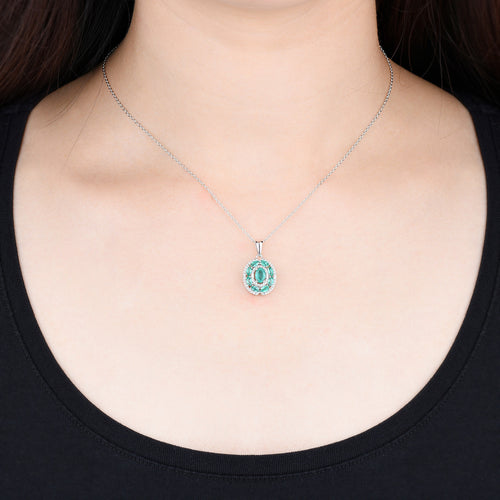 Silver Emerald Pendant with Diamond