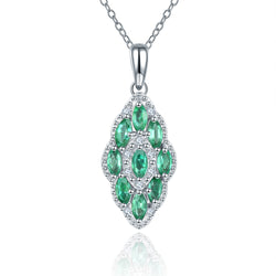 Marquise Shape Emerald and Silver Pendant