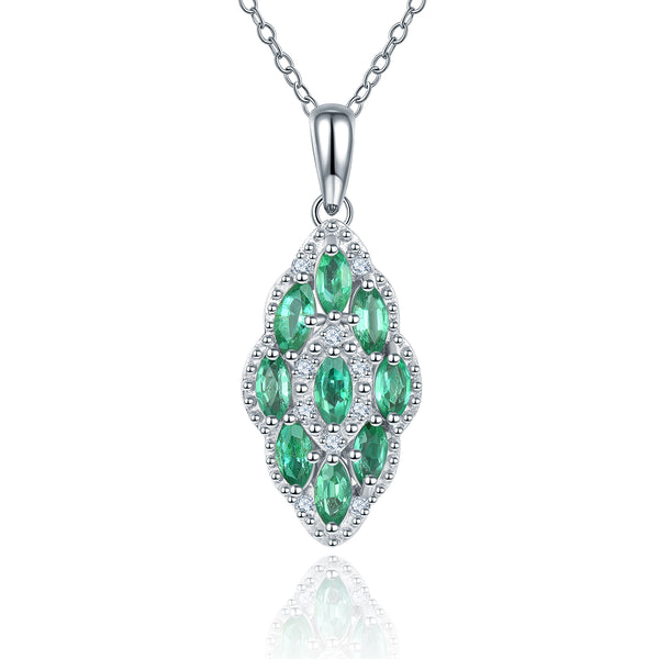 Marque Shape Emerald and Silver Pendant
