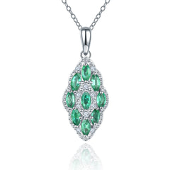 Marque Shape Emerald and Silver Pendant