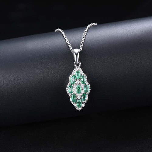 Marquise Shape Emerald and Silver Pendant