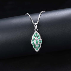 Marque Shape Emerald and Silver Pendant