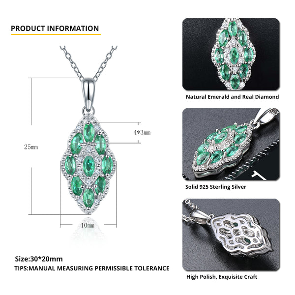 Marque Shape Emerald and Silver Pendant