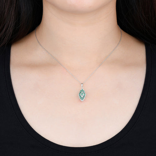 Marquise Shape Emerald and Silver Pendant