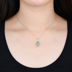 Marque Shape Emerald and Silver Pendant