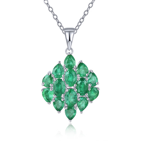 Large Emerald Necklace in Silver.