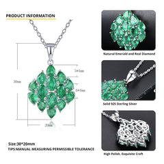 Large Emerald Necklace in Silver.