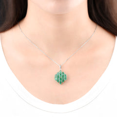 Large Emerald Necklace in Silver.