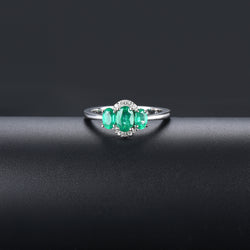 Three Oval Stones Emerald Ring