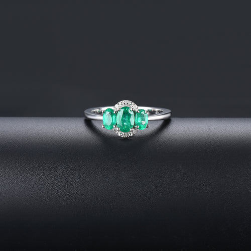 Three Oval Stones Emerald Ring