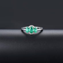 Load image into Gallery viewer, Three Oval Emerald Stone and Diamond Ring
