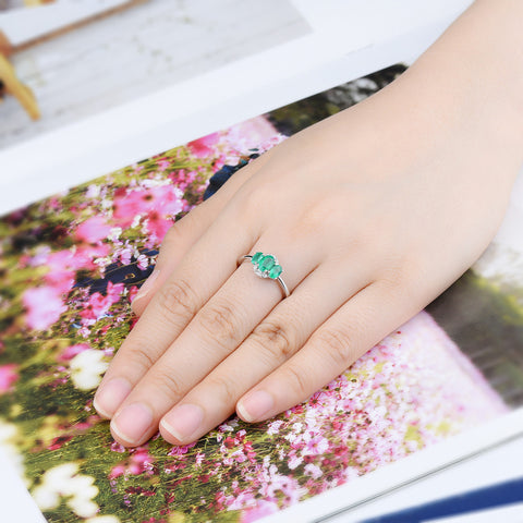 Three oval Emerald Stone and Diamond Ring