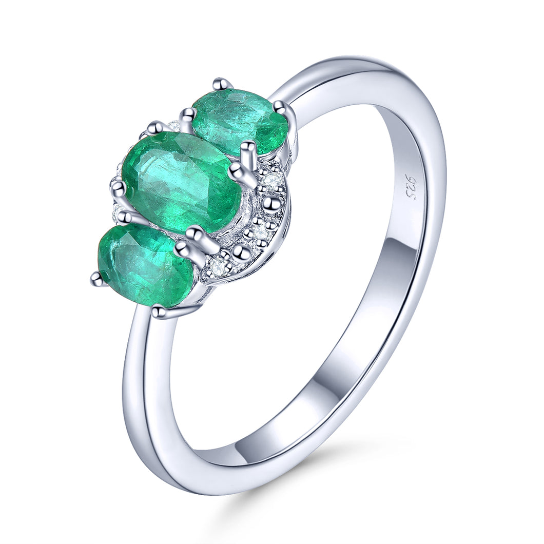 Three Oval Emerald Stone and Diamond Ring