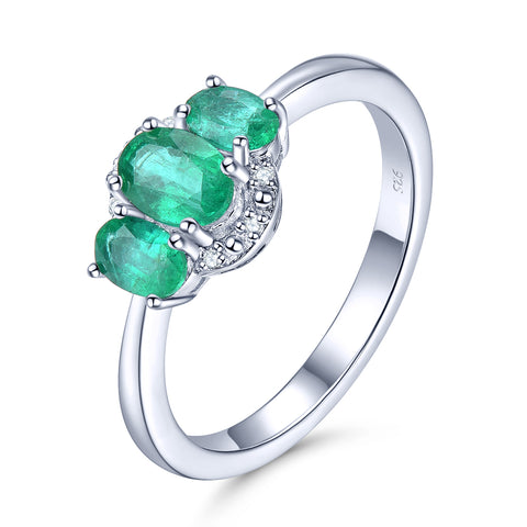 Three oval Emerald Stone and Diamond Ring