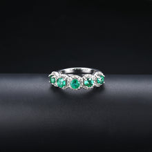 Load image into Gallery viewer, 5 Round Emerald Stones Silver Ring
