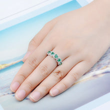 Load image into Gallery viewer, 5 Round Emerald Stones Silver Ring
