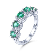 Load image into Gallery viewer, 5 Round Emerald Stones Silver Ring
