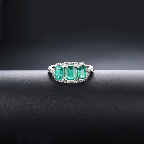 Three Natural Emerald Stones Ring