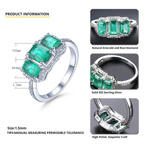 Three Natural Emerald Stones Ring