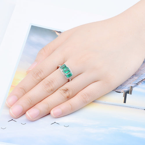 Three Natural Emerald Stones Ring