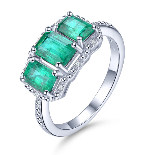 Three Natural Emerald Stones Ring